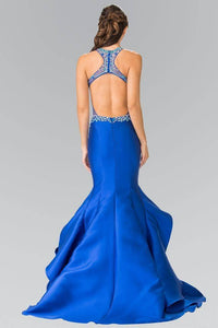 Elizabeth K GL2357 Bead Embellished Long Ruffled Mermaid Dress in Royal Blue - SohoGirl.com
