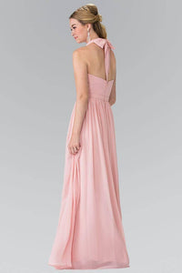 Elizabeth K GL2362 Belted Halter Long Dress in Blush - SohoGirl.com