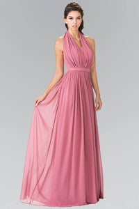 Elizabeth K GL2362 Belted Halter Long Dress in Dusty Rose - SohoGirl.com