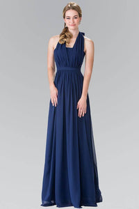 Elizabeth K GL2362 Belted Halter Long Dress in Navy - SohoGirl.com