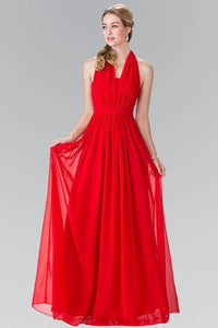 Elizabeth K GL2362 Belted Halter Long Dress in Red - SohoGirl.com