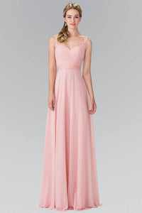 Elizabeth K GL2363 Long Chiffon Dress with Lace Straps in Blush - SohoGirl.com