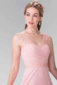 Elizabeth K GL2363 Long Chiffon Dress with Lace Straps in Blush - SohoGirl.com