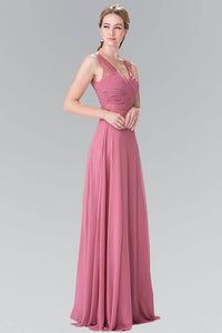 Elizabeth K GL2363 Long Chiffon Dress with Lace Straps in Dusty Rose - SohoGirl.com