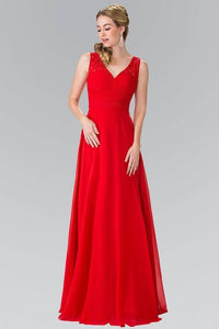 Elizabeth K GL2363 Long Chiffon Dress with Lace Straps in Red - SohoGirl.com