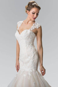 Elizabeth K GL2367 Lace Embellished Mermaid Wedding Dress in Ivory-Champagne - SohoGirl.com