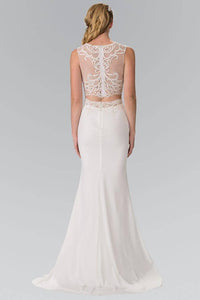 Elizabeth K GL2373 Two Piece Long Dress with Lace Embellished Top in Ivory - SohoGirl.com