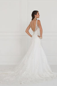 Elizabeth K GL2376 Mesh A-Line Long Dress Wedding Gown with Jewels In Ivory - SohoGirl.com