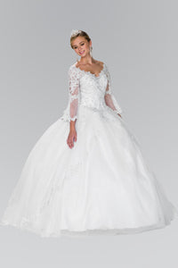 Elizabeth K GL2377 Flower Embroidery Long Dress with Long sleeve In White - SohoGirl.com