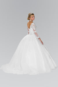 Elizabeth K GL2377 Flower Embroidery Long Dress with Long sleeve In White - SohoGirl.com