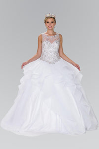 Elizabeth K GL2378 Full Beaded Bodice Illusion Sweet hearted Ball Gown with Bolero in White - SohoGirl.com