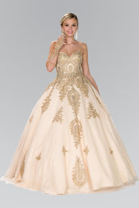 Elizabeth K GL2379 Quinceanera Tulle Sweetheart Ball Gown with Embroidery and Beads In Champagne - SohoGirl.com