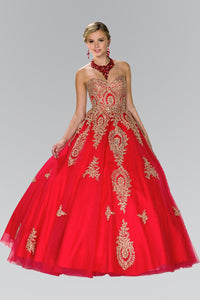 Elizabeth K GL2379 Quinceanera Tulle Sweetheart Ball Gown with Embroidery and Beads In Red - SohoGirl.com