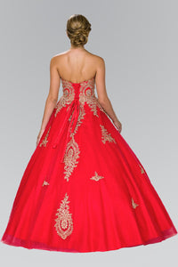 Elizabeth K GL2379 Quinceanera Tulle Sweetheart Ball Gown with Embroidery and Beads In Red - SohoGirl.com