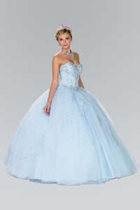 Elizabeth K GL2427 Quinceanera Beads Embellished Tulle Ball Gown with Bolero In Baby Blue - SohoGirl.com