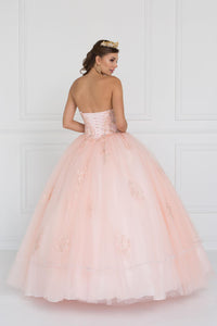 Elizabeth K GL2427 Quinceanera Beads Embellished Tulle Ball Gown with Bolero In Blush - SohoGirl.com