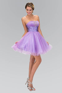 Elizabeth K GS1350 Short Tulle Dress with Pleated Waistband and Floral Lace in Lilac - SohoGirl.com