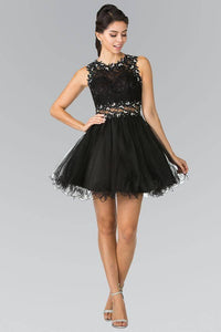 Elizabeth K GS1427 Jewel Embellished Lace Mini Dress in Black - SohoGirl.com