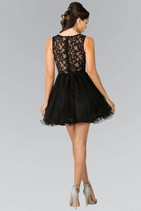 Elizabeth K GS1427 Jewel Embellished Lace Mini Dress in Black - SohoGirl.com