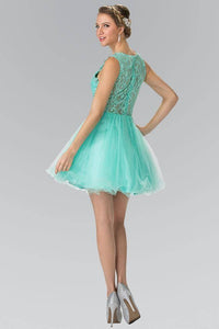 Elizabeth K GS1427 Jewel Embellished Lace Mini Dress in Mint - SohoGirl.com