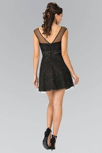 Elizabeth K GS1428 Jewel Detailed Lace Mini Dress in Black - SohoGirl.com
