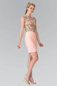 Elizabeth K GS1435 Colorful Beaded Embroidery Embellished Cut Out Bodice Short Dress in Coral - SohoGirl.com