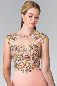 Elizabeth K GS1435 Colorful Beaded Embroidery Embellished Cut Out Bodice Short Dress in Coral - SohoGirl.com