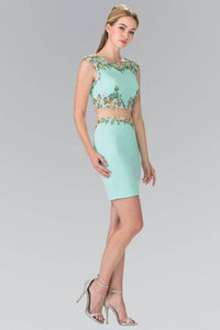 Elizabeth K GS1439 Two Piece Embroidered Pencil Skirt Mini Dress in Mint - SohoGirl.com