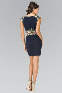 Elizabeth K GS1439 Two Piece Embroidered Pencil Skirt Mini Dress in Navy - SohoGirl.com