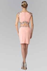 Elizabeth K GS1439 Two Piece Embroidered Pencil Skirt Mini Dress in Peach - SohoGirl.com