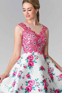 Elizabeth K GS1445 Sleeveless Floral Short Sleeveless Dress with Open back in White - SohoGirl.com