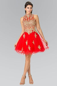 Elizabeth K GS1451 Lace Applique Tulle Short Dress in Red - SohoGirl.com