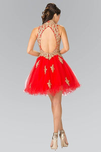 Elizabeth K GS1451 Lace Applique Tulle Short Dress in Red - SohoGirl.com