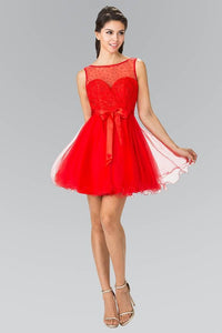 Elizabeth K GS1459 Illusion Sweetheart V-Back Babydoll Short Dress in Red - SohoGirl.com