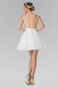 Elizabeth K GS1459 Illusion Sweetheart V-Back Babydoll Short Dress in White - SohoGirl.com