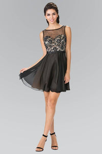 Elizabeth K GS1466 Sleeveless Short Dress with Bead and Lace Bodice in Black - SohoGirl.com