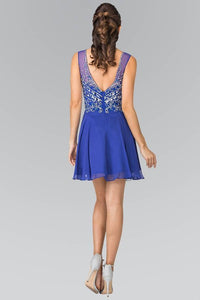 Elizabeth K GS1467 Short V-Neck Homecoming Dress with Jeweled Bodice in Royal Blue - SohoGirl.com