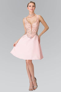 Elizabeth K GS1469 Sleeveless A-Line Short Dress with Jeweled Bodice in Pink - SohoGirl.com