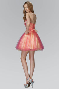 Elizabeth K GS2035 Strapless Sweetheart Tulle Short Dress with Floral Jewel on Bodice In Fuchsia-Yellow - SohoGirl.com