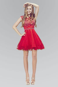 Elizabeth K GS2063Y Sweetheart Illusion Rhinsestone Embellished Tulle Mini Dress in Red - SohoGirl.com
