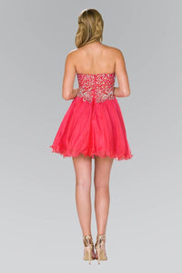 Elizabeth K GS2088 Strapless Sweetheart Short Dress with Jewel and Sequin Embellished Bodice In Watermelon - SohoGirl.com