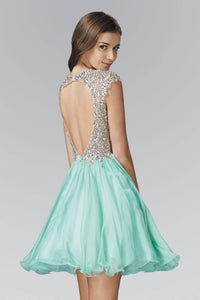 Elizabeth K GS2151X Sparkling V-neck Open Back Bodice Tulle Mini Dress in Mint - SohoGirl.com