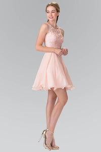 Elizabeth K GS2314Lace Bodice A-Line Short Dress in Blush - SohoGirl.com