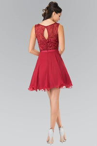 Elizabeth K GS2314Lace Bodice A-Line Short Dress in Burgundy - SohoGirl.com