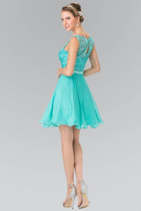 Elizabeth K GS2314 Lace Bodice A-Line Short Dress in Tiffany - SohoGirl.com