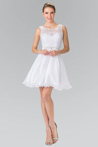 Elizabeth K GS2314Lace Bodice A-Line Short Dress in White - SohoGirl.com