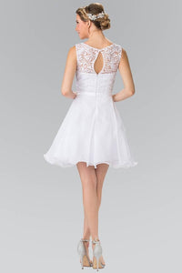 Elizabeth K GS2314Lace Bodice A-Line Short Dress in White - SohoGirl.com