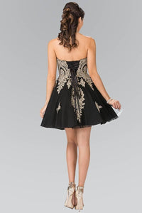 Elizabeth K GS2371 Sweet hearted A-line Tulle Short Dress with Corset Back in Black - SohoGirl.com
