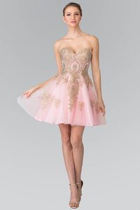 Elizabeth K GS2371 Sweet hearted A-line Tulle Short Dress with Corset Back in Blush - SohoGirl.com