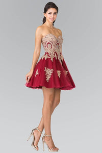Elizabeth K GS2371 Sweet hearted A-line Tulle Short Dress with Corset Back in Burgundy - SohoGirl.com